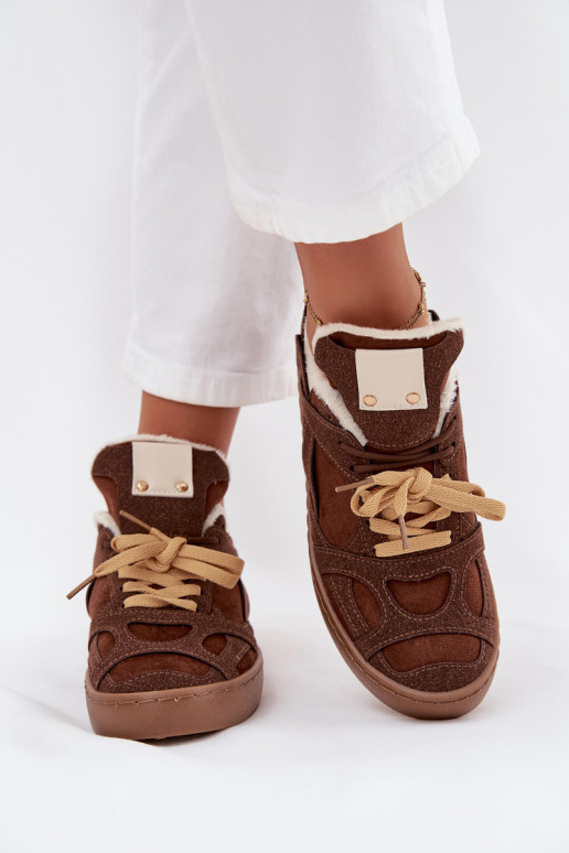 Zapatillas modelo zapatos. Femenino con una plataforma calentamiento con pelo dentro color marrón Solvia