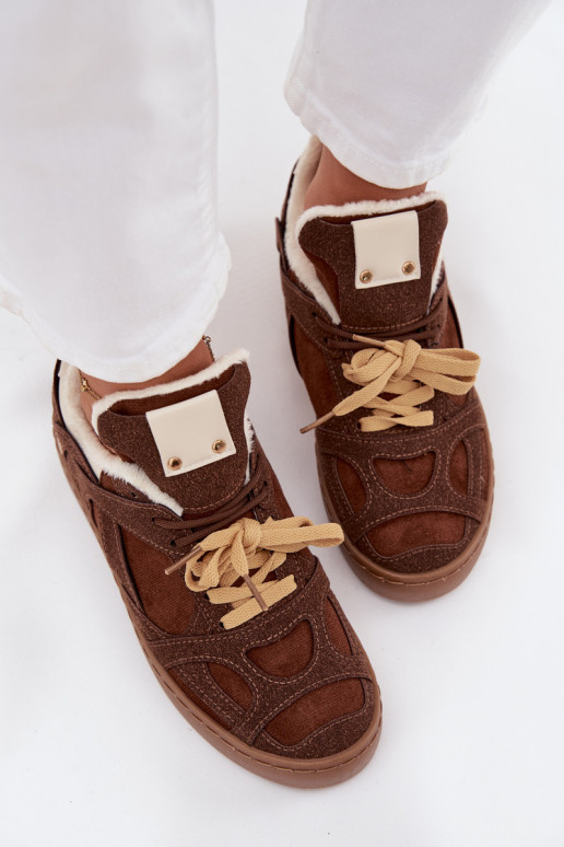 Zapatillas modelo zapatos. Femenino con una plataforma calentamiento con pelo dentro color marrón Solvia