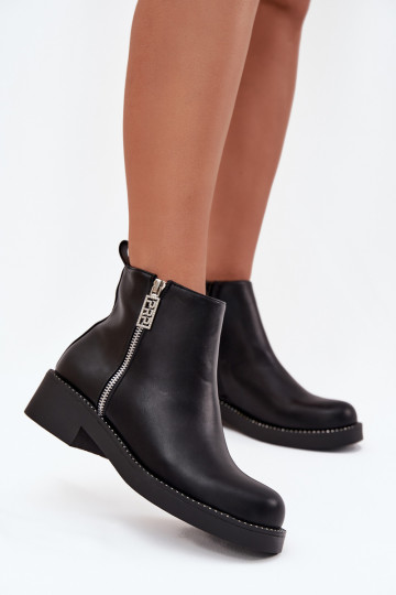Botas bajas de mujer con ojales brillantes, negras Vionna