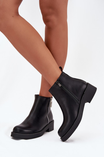 Botas bajas de mujer con ojales brillantes, negras Vionna 2