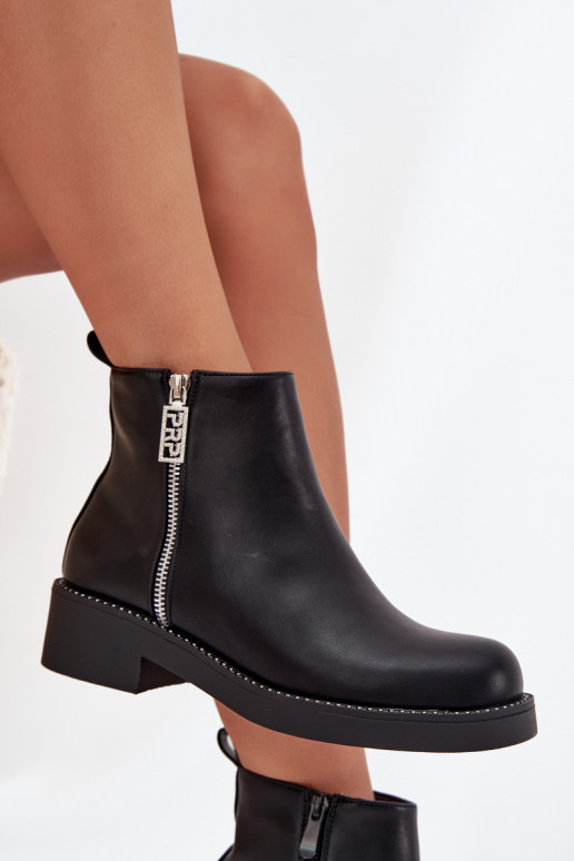 calentamiento zapatos de tacón bajo para mujer con ojos centelleantes de color negro Vionna