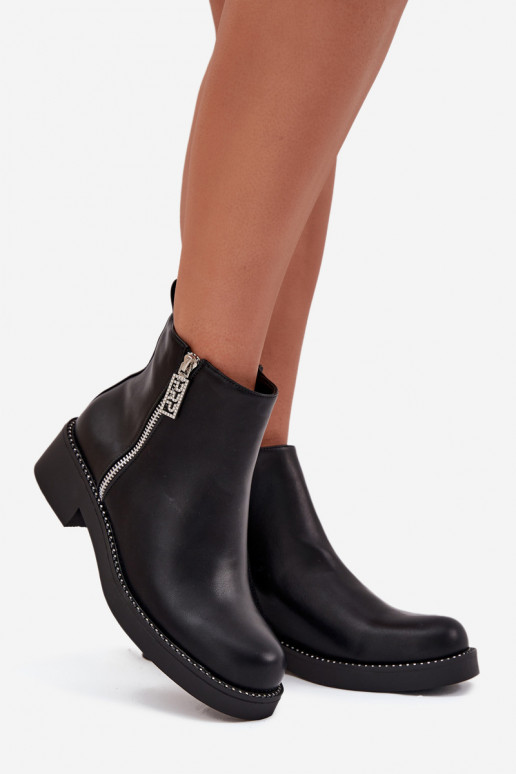 calentamiento zapatos de tacón bajo para mujer con ojos centelleantes de color negro Vionna