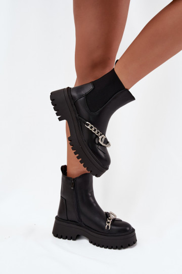 Botas de mujer con una plataforma con cadenas de color negro Tiene quervella