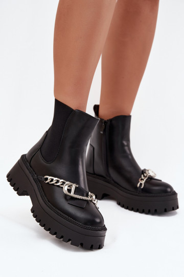 Botas de mujer con una plataforma con cadenas de color negro Tiene quervella 2