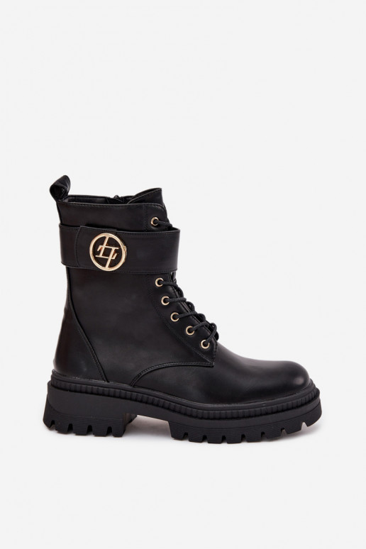 botines de trabajo Femenino Ze color doradom Detalem calentamiento de color negro Fiorena