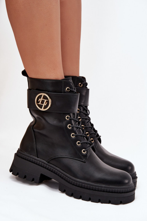 botines de trabajo Femenino Ze color doradom Detalem calentamiento de color negro Fiorena