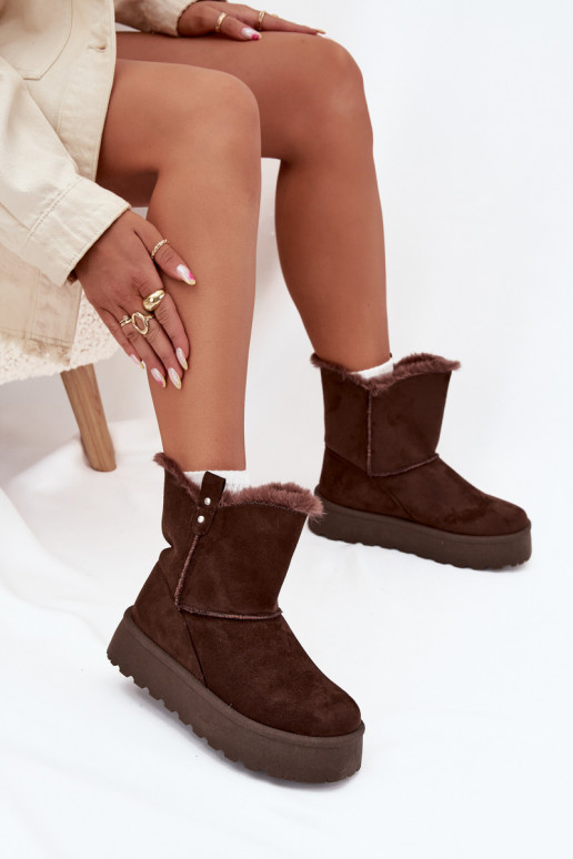 Femenino Botas de nieve con una plataforma con un abrigo de piel CzekoladoAe Evelira