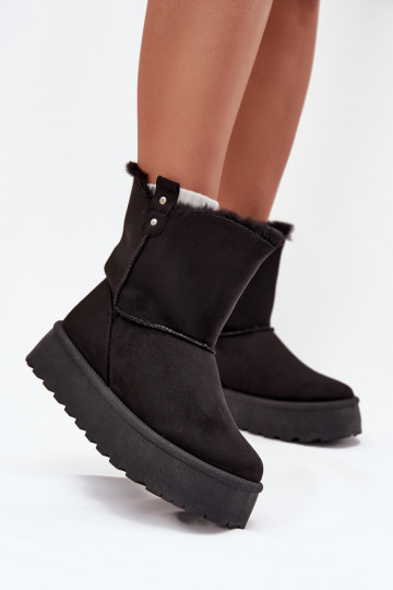 Femenino Botas de nieve con una plataforma con un abrigo de piel de color negro Evelira 2