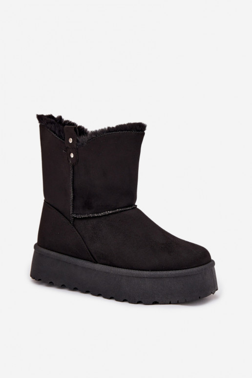 Femenino Botas de nieve con una plataforma con un abrigo de piel de color negro Evelira