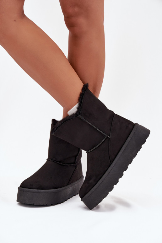 Femenino Botas de nieve con una plataforma con un abrigo de piel de color negro Evelira