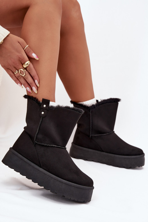 Femenino Botas de nieve con una plataforma con un abrigo de piel de color negro Evelira