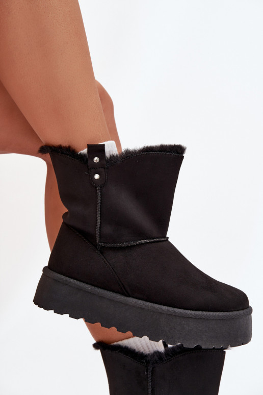 Femenino Botas de nieve con una plataforma con un abrigo de piel de color negro Evelira