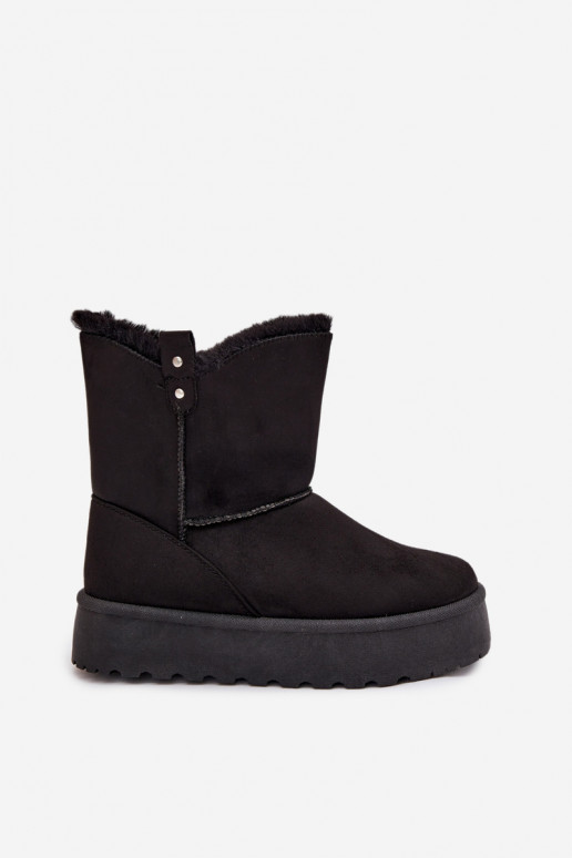Femenino Botas de nieve con una plataforma con un abrigo de piel de color negro Evelira