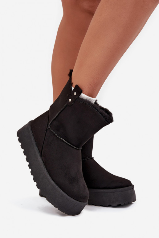 Femenino Botas de nieve con una plataforma con un abrigo de piel de color negro Evelira