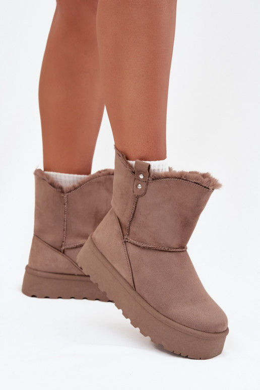 Femenino Botas de nieve con una plataforma con un abrigo de piel beige Evelira