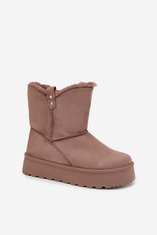 Femenino Botas de nieve con una plataforma con un abrigo de piel beige Evelira