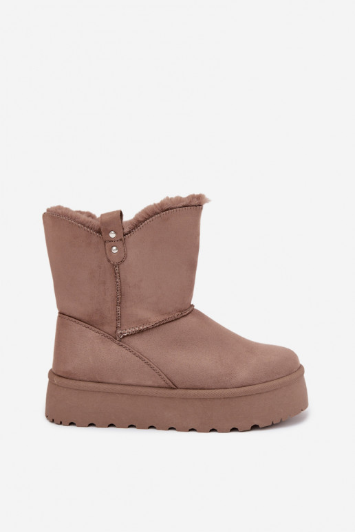 Femenino Botas de nieve con una plataforma con un abrigo de piel beige Evelira