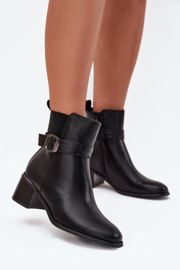 Botines forrados para mujeres con tacones, correas y hebillas en color negro Sylira 2