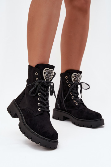 botines de trabajo Con joyas calentamiento de gamuza ecológicaoAe de color negro Miryssa