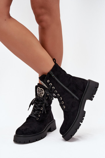 Botas de tobillo de trabajo con adornos, forrados de ante sintético negro Miryssa 2