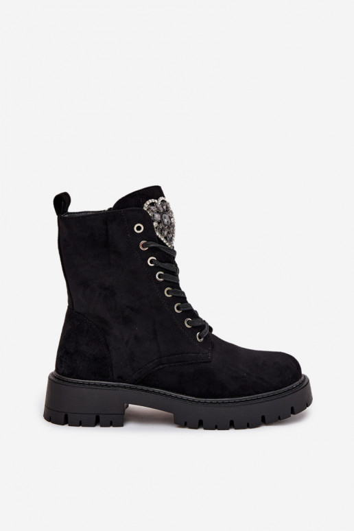 botines de trabajo Con joyas calentamiento de gamuza ecológicaoAe de color negro Miryssa