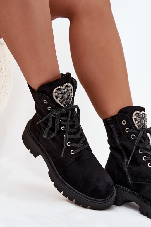 botines de trabajo Con joyas calentamiento de gamuza ecológicaoAe de color negro Miryssa