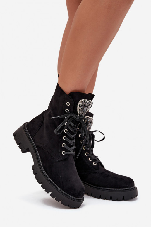 botines de trabajo Con joyas calentamiento de gamuza ecológicaoAe de color negro Miryssa