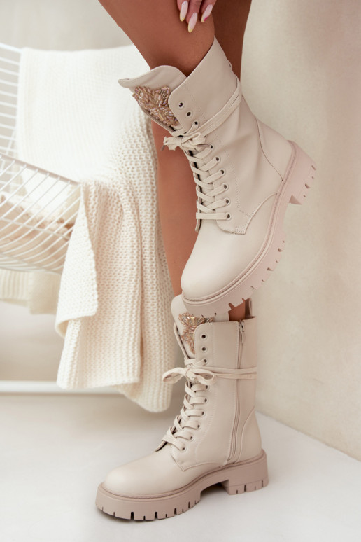 calentamiento botines de trabajo con adornos beige Kelilea