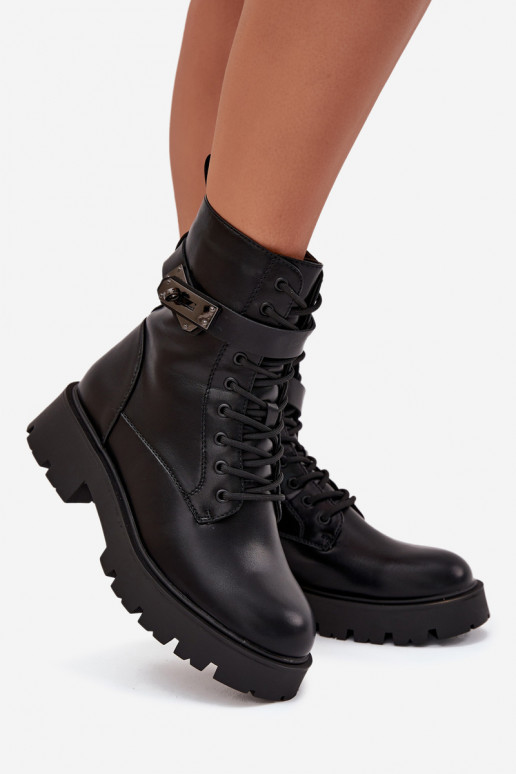 botines de trabajo Femenino con tacones decorados calentamiento Eko Piel de color negro Selita