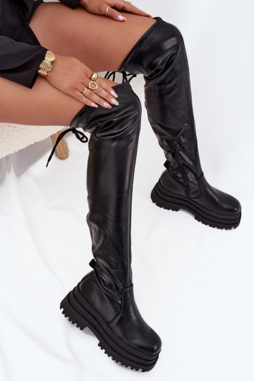 Botas largas para mujeres sobre la rodilla con plataforma en color negro Erisna