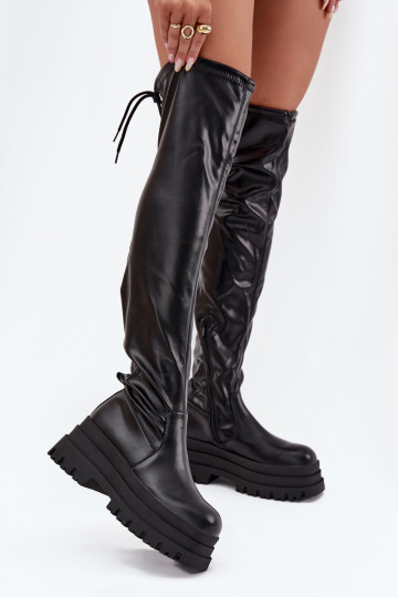 Botas largas para mujeres sobre la rodilla con plataforma en color negro Erisna 2