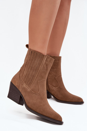 Botines de estilo cowboy de ante para mujeres con tacones forrados en color marrón Dylira 2