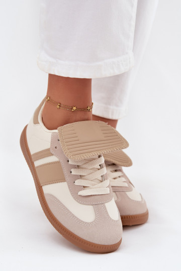 Zapatillas deportivas bajas para mujeres con lengüeta de nailon en color arena Ardira