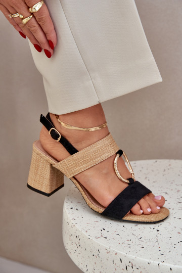 sandalias Activado SłupkoAym Obcasie Negro y-beige Afleeria 2