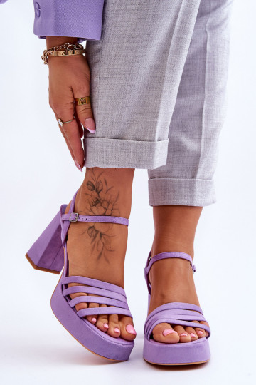 Elegantes Tacones Altos De Ante Y Plataforma Púrpura Verde