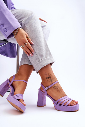 Elegantes Tacones Altos De Ante Y Plataforma Púrpura Verde 2