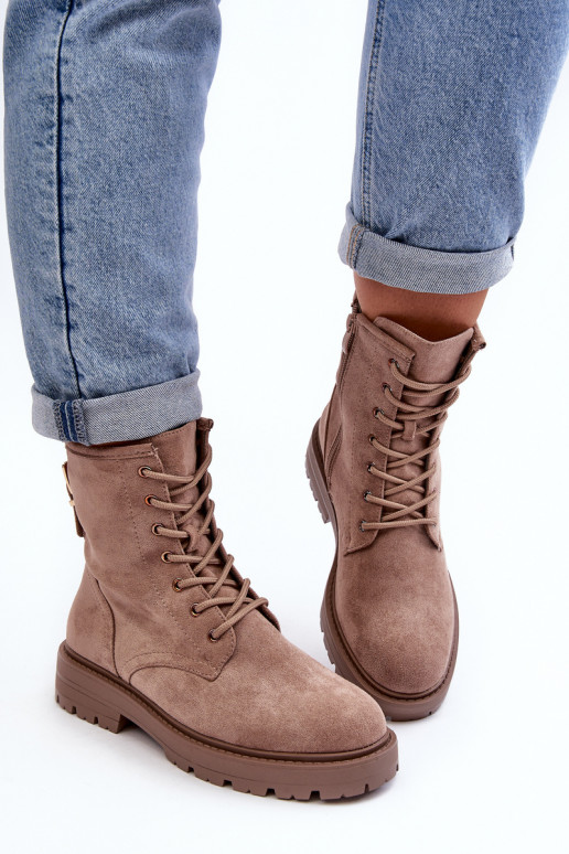 Femenino botines de trabajo con cremalleras beige Ninsuni Femenino botines de trabajo con cremalleras beige Ninsuni