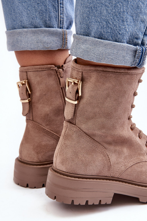 Femenino botines de trabajo con cremalleras beige Ninsuni Femenino botines de trabajo con cremalleras beige Ninsuni