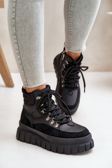 Femenino calentamiento Botas zapatos con una plataforma de color negro Jelenia