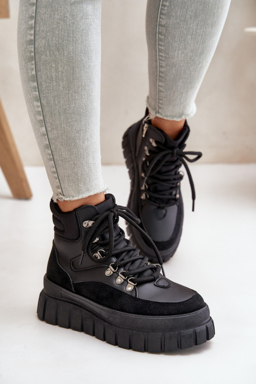 Femenino calentamiento Botas zapatos con una plataforma de color negro Jelenia