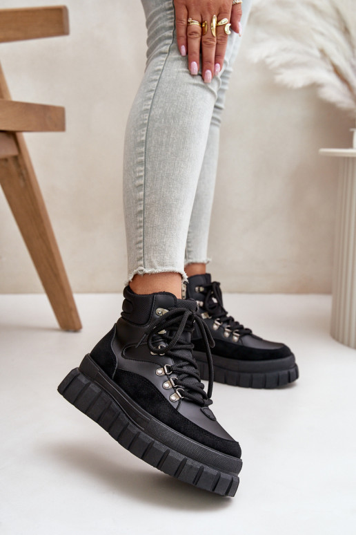 Femenino calentamiento Botas zapatos con una plataforma de color negro Jelenia