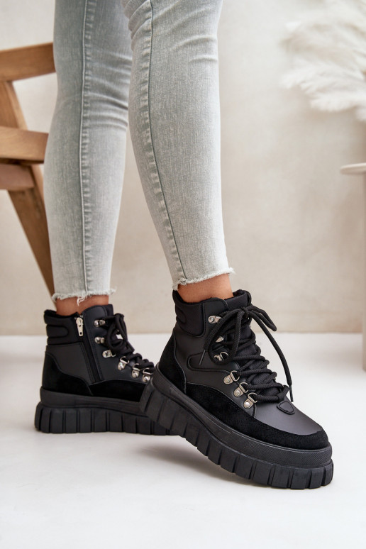 Femenino calentamiento Botas zapatos con una plataforma de color negro Jelenia