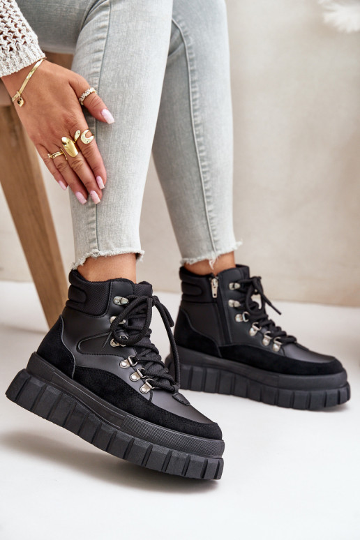 Femenino calentamiento Botas zapatos con una plataforma de color negro Jelenia