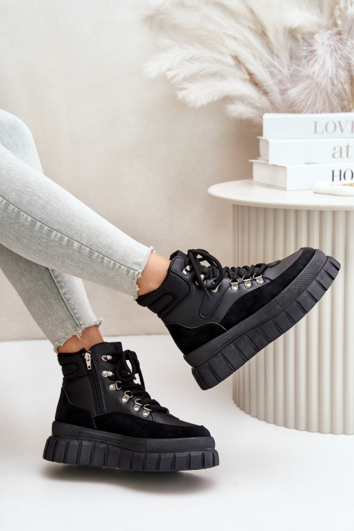 Femenino calentamiento Botas zapatos con una plataforma de color negro Jelenia