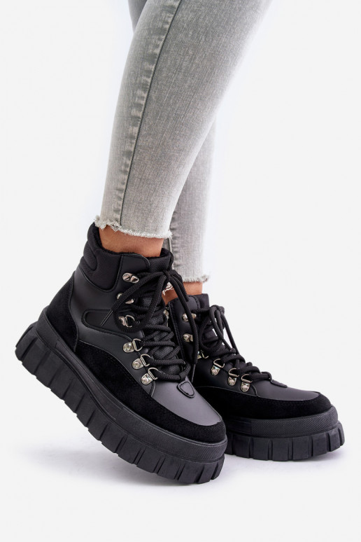 Femenino calentamiento Botas zapatos con una plataforma de color negro Jelenia