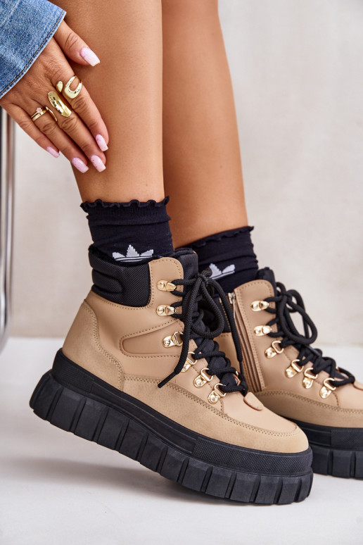 Femenino calentamiento Botas zapatos con una plataforma color marrón Jelenia