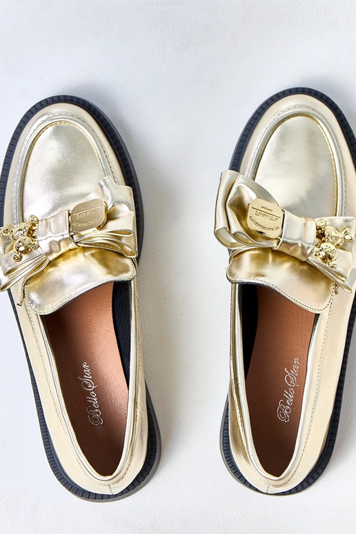 Mocasines dorados con lazo y osito...