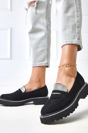 Mocasines negros de ante sintético decorados con circonios Kloren
