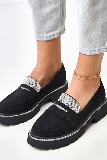 Mocasines negros de ante sintético decorados con circonios Kloren 2