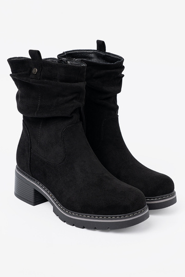 Botas de mujer de color negro z ozdobnym marszczeniem